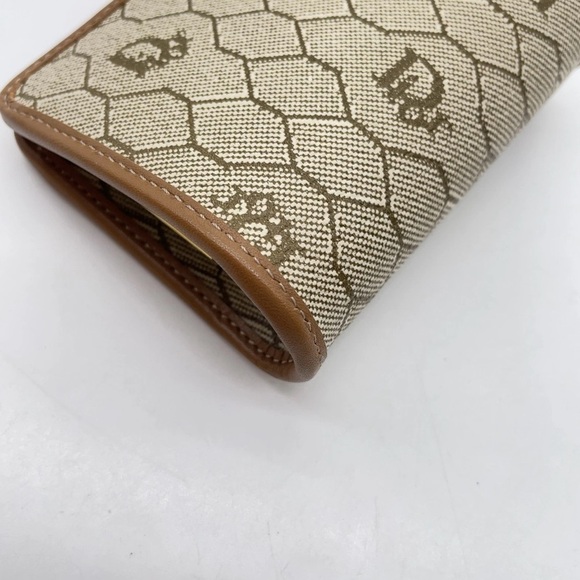 Auth Christian Dior Honeycomb PVC x Leather Beige Clasp Coin Case W/Box - Picture 8 of 13